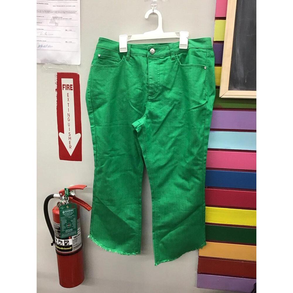 Studio park womens crop jeans size 12 fringe green w rhinestones new JCPenney